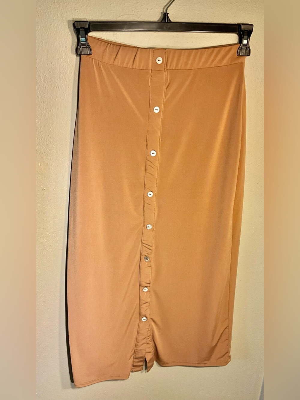 Bridget Brianna Button-Front Tan Slip Lined Maxi Travel Skirt M